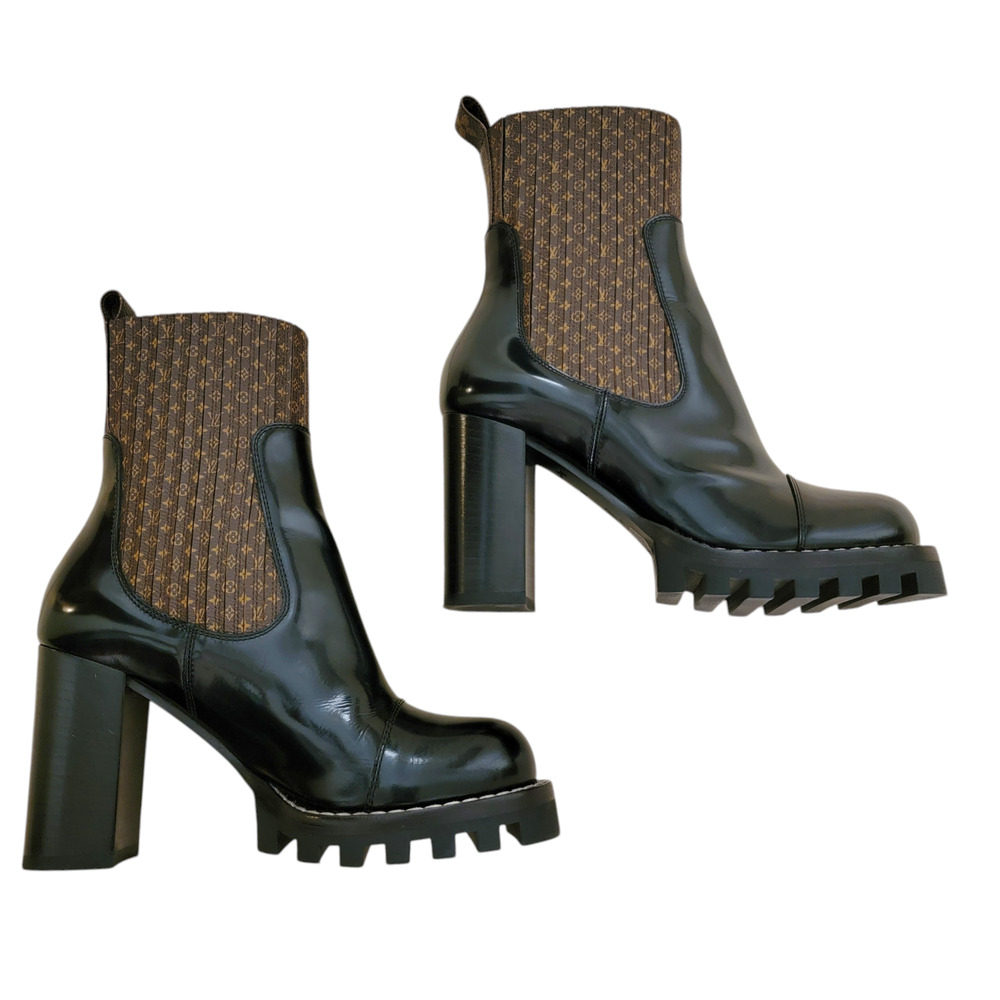 Louis Vuitton Glossy Black and Textured Brown Booties - Picture 15 of 15